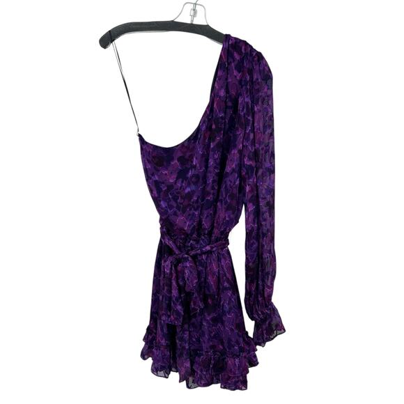 Ramy Brook Purple Michelle Silk Blend One Shoulder Belted Mini Dress Womens 8 - Picture 2 of 8